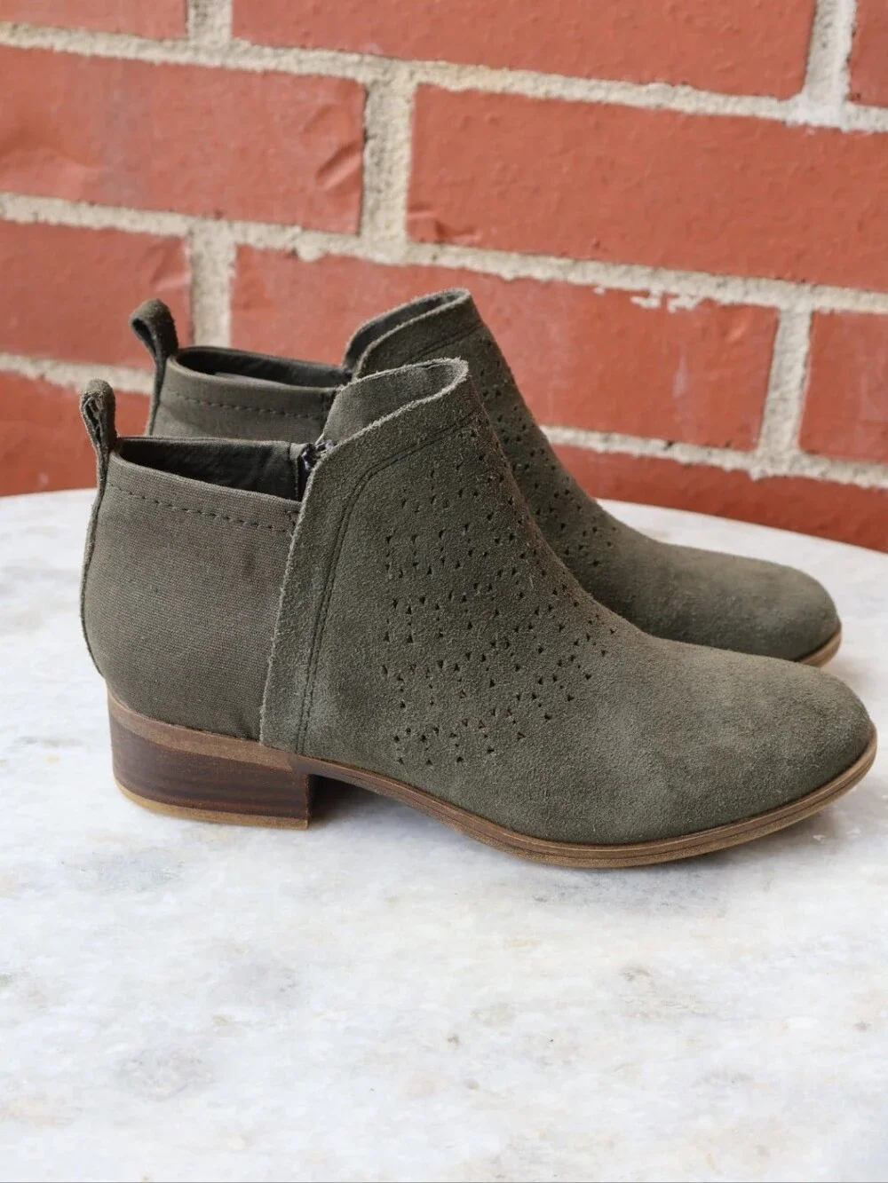 Toms Deia Forest Suede Perforated Ankle Booties.